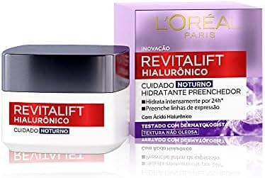 L'Oréal Paris Revitalift Hialurônico Creme Facial Noturno, com Ácido Hialurônico Puro, Com textura leve, preenche linhas de expressão e hidrata a pele intensamente por 24h, 49g