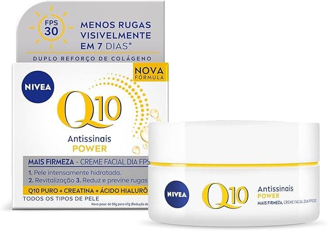 NIVEA Creme Facial Antissinais Q10 Power Dia FPS 30 47g, Reduz Rugas, Hidratação Intensa, Ácido Hialurônico, Cuidado Facial Diário